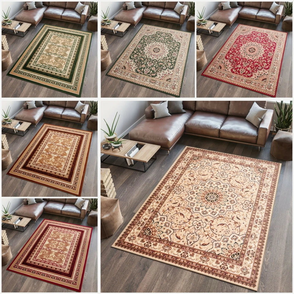 Teppich Kurzflor Oriental Ornament Bordüre Braun Beige Rot Wohnzimmer - Bild 1 von 1