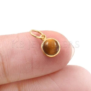 Smaller Tiger Eye Gemstone Gold Charm Pendant Solid 14k Gold Charm Pendant - Picture 1 of 2