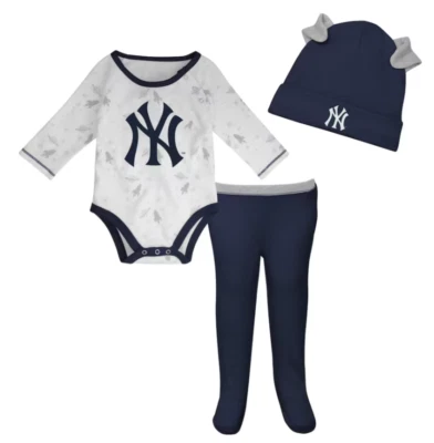 Conjunto de 3 peças infantis New York Yankees da liga principal de beisebol com calças e chapéu novo - Imagem 1 de 4