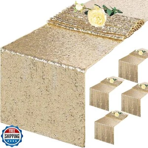 DUOBAO Table Runner 72 Inches Pack of 5 Champagne Gold Sequin Table Runner Se - Picture 1 of 5