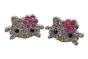 Hello Kitty Pierced Earrings Sparkly Rhinestone Pink Girls - Picture 1 of 3