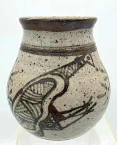 BARAMBAH Australian Aboriginal Designed Pottery 4.25" Vase Bird Sun Mission Art - Picture 1 of 11
