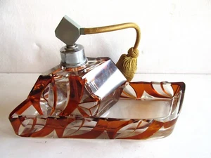 BOTELLA DE PERFUME de vidrio cortado checo/bohemio Karl Palda con bandeja dauber de vidrio años 30 - Imagen 1 de 12