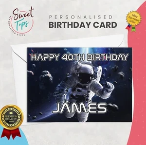 PERSONALISED A5 BIRTHDAY CARD KIDS SPACE ASTRONAUT THEME | ANY NAME | AGE - Picture 1 of 3