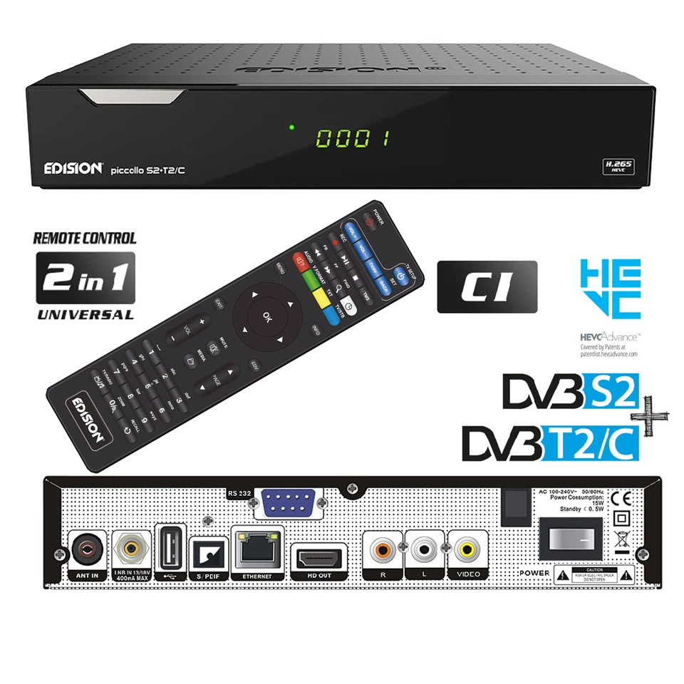 Sat Receiver Edision Piccollo DVB-S2/T2/C HD HDTV 3in1 Plus CI IPTV Argus Combo - Bild 1 von 4