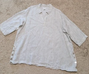 Sigrid Olsen Linen Top Womens Sz 2X Striped Popover Shirt Tunic Beachy Coastal - Picture 1 of 8