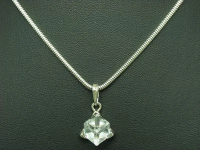 925 Argento Sterling Catena & 835 Argento Ciondolo Con Pietra di Vetro Carico / - Immagine 1 di 4