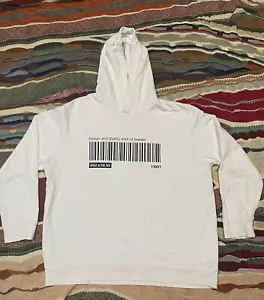Ikea White Pullover Hoodie Jumper Barcode Logo Kangaroo Pocket Mens Size Large - Picture 1 of 10