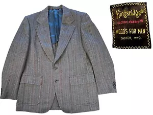 Kingsridge VTG 43R Sport Coat Wool Blue Gray Herringbone Striped Tweed Blazer - Picture 1 of 7