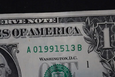 [MAY 13, 1991] ONE DOLLAR FANCY BIRTHDAY NOTE  SN  A 01991513 B - Image 1 of 3