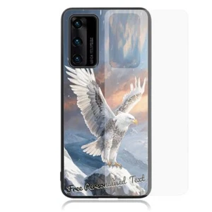 Personalised Text For Huawei Glass Phone Case Series - Bald Eagle Snowy Mountain - Picture 1 of 1