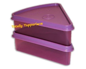 Tupperware 2 Pasteles Guardianes Triángulo Redondeado Contenedores Cuña Pieza Púrpura - Imagen 1 de 2