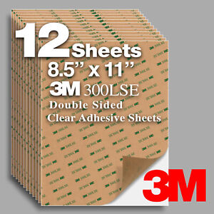 12 Sheets 8.5"x11" Clear Super Sticky Double Sided Adhesive 3M 300LSE 9495LE