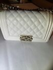 Rare Chanel Purse White Gold Flap Bag Shoulder Used Once. Bag Papers