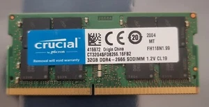 Crucial PC4-21300 PC4 2666V 32GB 1X32GB DDR4 2RX8 2666MHz 260pin Laptop Memory - Afbeelding 1 van 1