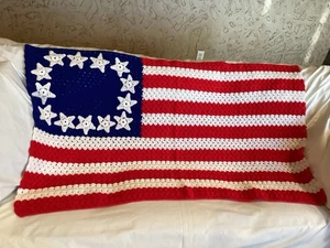 Patriotic U.S. 13 Star Flag Knit Crochet Handiwork Throw Afghan Wall Decor 51x31 - Picture 1 of 6