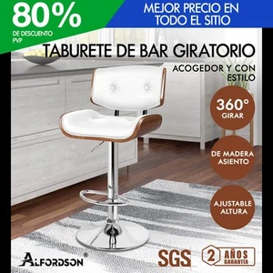 ALFORDSON 1 Taburete de Bar Cocina Silla Giratoria de Madera Cuero Odette Blanco - Imagen 1 de 12