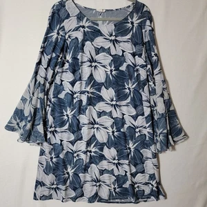 Westport tunica/vestito donna taglia 1x svasato maniche spacco blu floreale vintage USA - Foto 1 di 11