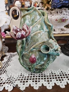 Vintage ceramic clay glazed Majolica 3d relief vase - Picture 1 of 14