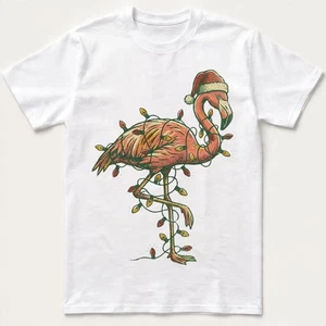 T-Shirt Natalizia Fenicottero Babbo Natale Cappello Luci Tropical Bird Felpa Vacanze - Foto 1 di 24