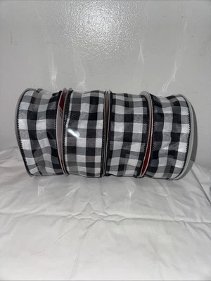 4- Jumbo Celebrate It Wired Gingham Plaid Ribbon Christmas Crafting 2.5” X 80' - Image 1 of 4