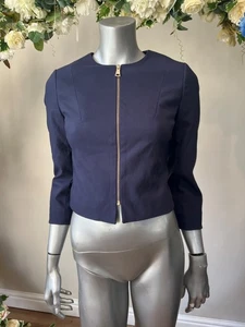 TED BAKER Jacket Womens TB 1 UK 8 Briyann Navy Cropped Zip Up Blazer Coat NEW - Picture 1 of 19