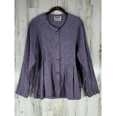 Flax Lightweight Jacket Small (Oversized) Button Pleated Purple 100% Linen - Image 1 of 4