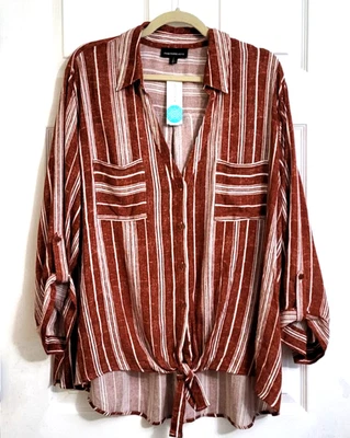 Top Fortune + Ivy Blake Nuevo con Etiquetas Manga 3/4 Corbata Frontal Cuello en V Plus 2X Naranja Quemado Foto 1 de 4