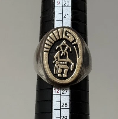 Vintage Native Chief 14K & Sterling Size 11 Signed By Calvin Peterson Ring - Image 1 of 3