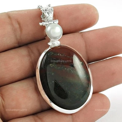 Marzo Naturale Ematite Etnico Lunetta Best Figlie Regalo Ciondolo Solido Argento - Immagine 1 di 4