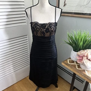 JS COLLECTIONS Womens Dress 10 Black Cocktail Lace Trim Wedding Grunge Coquette - Picture 1 of 10