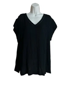 Buffalo David Bitton Women's Black Crochet Accent V-Neck Short Sleeve Blouse XXL - Picture 1 of 7