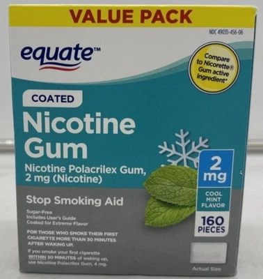 Equate Nicotine Gum Coated Cool Mint Flavor 2mg 160 Count EXP 4/2026 NIB - Image 1 of 2