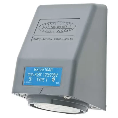 Dispositivo de cableado Hubbell-Receptáculo de bloqueo con brida Kellems Hbl2510ar, L21-20R, 20 Foto 1 de 2