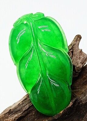 Rare Chinese Ice Green Jadeite Jade Handwork Collectible Leaf Amulet Pendant WA • 1.67$