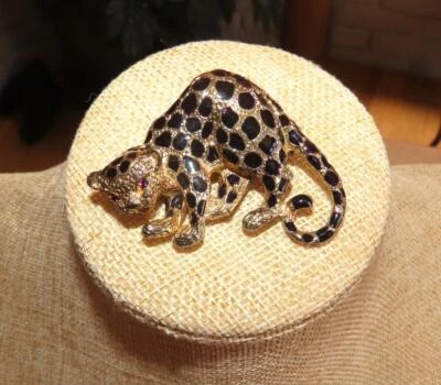 Parkland леопард булавка/кулон; золотистый металл, черная эмаль, стразы глаза - Изображение 1 из 4
