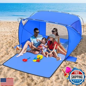 Beach Tent Sun Shelter,4-6 Person Pop Up Beach Tent, Easy Setup UPF 50+ UV Pr - Picture 1 of 5