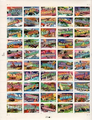 Scott #3745a (3696-3745) Greetings America Full Sheet of 50 Stamps - MNH - Image 1 of 2