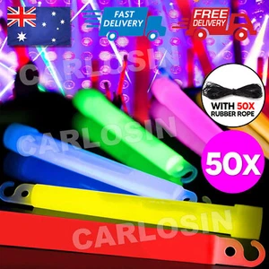 50 x 6 INCH MIXED GLOW STICKS W/LANYARD BULK PARTY RAVE LIGHT DISCO GLOW IN DARK - Picture 1 of 9
