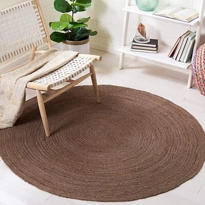Rug Round in Jute Hand Woven Farmhouse Jute Door Mat Area Rug Boho Rug, Brown - Picture 1 of 6