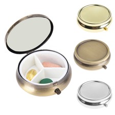 Metal Round Shape Tablet Pill Box Holder Container Medicine Small Case Box
