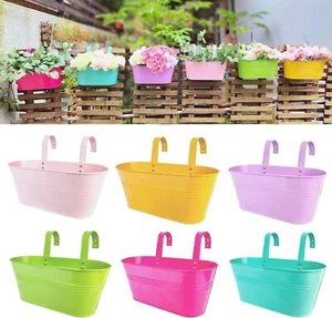 Metal Iron Hanging Flower Pots, 6 Pack, 9.8 Inch Colorful Railing Fence Hanging - Picture 1 of 8