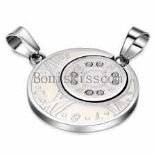 His and Hers Matching Roman Numeral Round Compass Couple Pendant Necklaces 2pcs