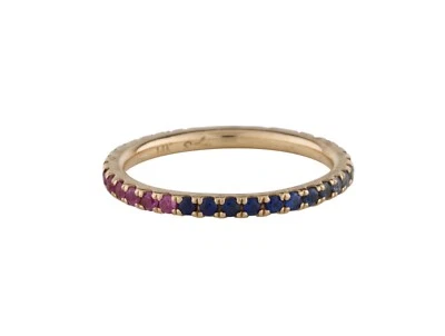 Banda de eternidad y rubí arco iris natural genuino de oro amarillo de 14 quilates 5,75 Foto 1 de 4