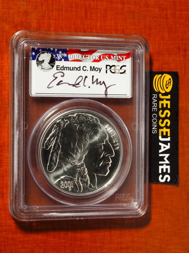 2001 D UNCIRCULATED SILVER BUFFALO COMMEMORATIVE DOLLAR PCGS MS69 EDMUND MOY SIG - Image 1 of 2