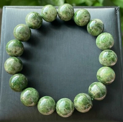 13mm Natural Green Diopside Quartz Crystal Gemstone Beads Bracelet 1122 - Image 1 of 4