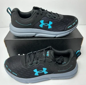 Under Armour Charged Assert 10 Black Blue Running Shoes 3026175-003 Mens Size 9 - Picture 1 of 6