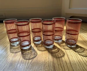 Rare Set of 6 Vintage Georges Briard Red & Silver Tumblers Highball Glasses MCM - Picture 1 of 6