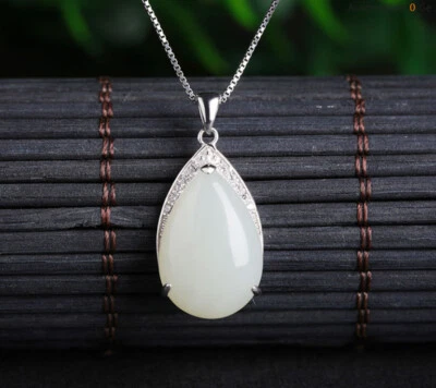 C10 Rimorchio Gocce Bianchi Giada Superiore con Zirconia Decorato Argento 925 - Immagine 1 di 4