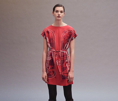 HERMÈS Abito tunica con cintura originale Hermes donna rosso Brides de Gala en Desordre taglia XS FR34